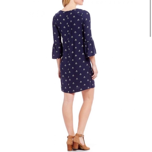 NWT Joules Gardenia Bee Print Dress, Navy Blue with Cream Bees - Picture 2 of 11